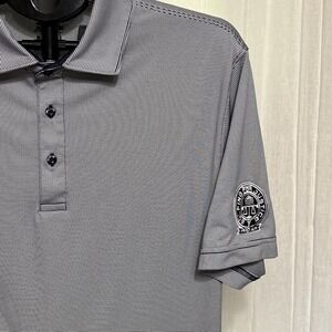 Ahead Shirt Men Med Blue White Pinstripe SS Golf Polo Pro Am Golfing For Justice